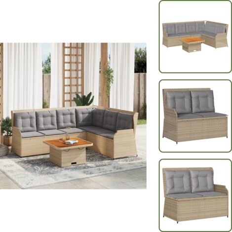 Seduta da esterno - vidaXL Set Divani da Giardino 5 pz con Cuscini in Polyrattan Beige - Tavolo da giardino