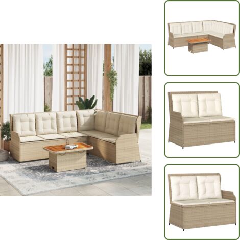 Seduta da esterno - vidaXL Set Divani da Giardino 5 pz con Cuscini in Polyrattan Beige - Tavolo da giardino