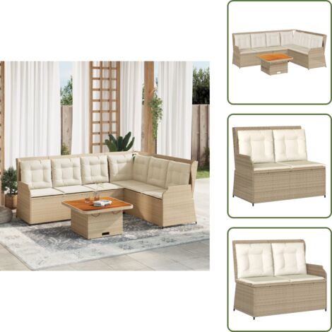 Seduta da esterno - vidaXL Set Divani da Giardino 5 pz con Cuscini in Polyrattan Beige - Tavolo da giardino