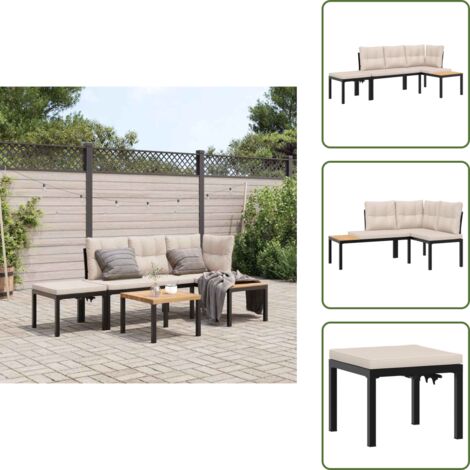 Seduta da esterno - vidaXL Set Panche Giardino Cuscini 3pz Nero Acciaio Verniciato Polvere - Cuscino sfoderabile