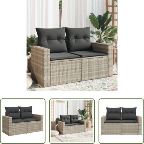 Seduta da giardino -  Divano da Giardino con Cuscini 2 Posti Grigio Chiaro Polyrattan
