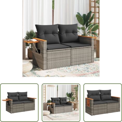 Seduta da giardino -  Divano da Giardino con Cuscini 2 Posti Grigio in Polyrattan