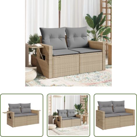 Seduta da giardino -  Divano da Giardino con Cuscini a 2 Posti Beige in Polyrattan