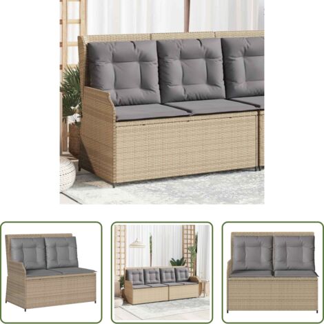 Seduta da giardino -  Panca Reclinabile da Giardino con Cuscini Beige in Polyrattan