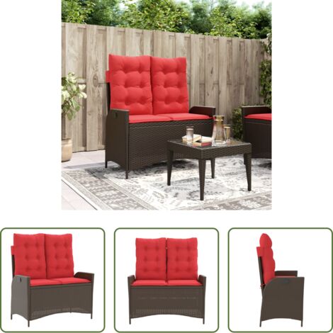 Seduta da giardino - Panca Reclinabile da Giardino con Cuscini Marrone in Polyrattan
