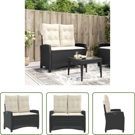 Seduta da giardino -  Panca Reclinabile da Giardino con Cuscini Nera in Polyrattan