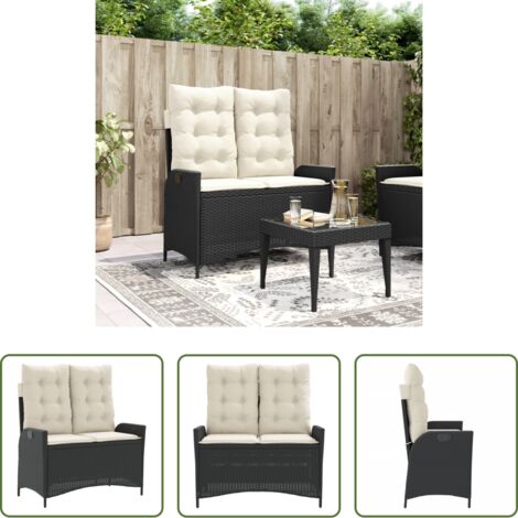 Seduta da giardino -  Panca Reclinabile da Giardino con Cuscini Nera in Polyrattan