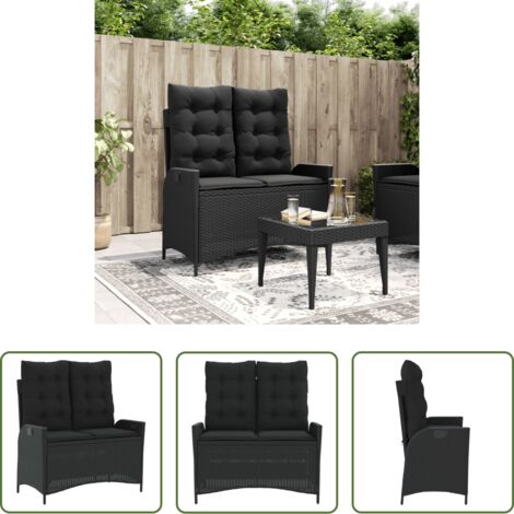 Seduta da giardino -  Panca Reclinabile da Giardino con Cuscini Nera in Polyrattan