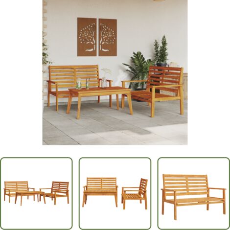 Seduta da giardino -  Set da Salotto da Giardino 3 pz in Legno Massello di Acacia