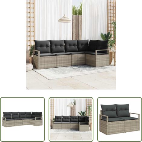 Seduta da giardino -  Set di divani con cuscino 5 pcs Grigio chiaro polyrattan