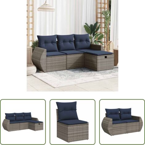 Seduta da giardino -  Set Divani da Giardino 4 pz con Cuscini in Polyrattan Grigio