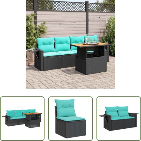 Seduta da giardino -  Set Divani da Giardino 5 pz con Cuscini in Polyrattan Nero