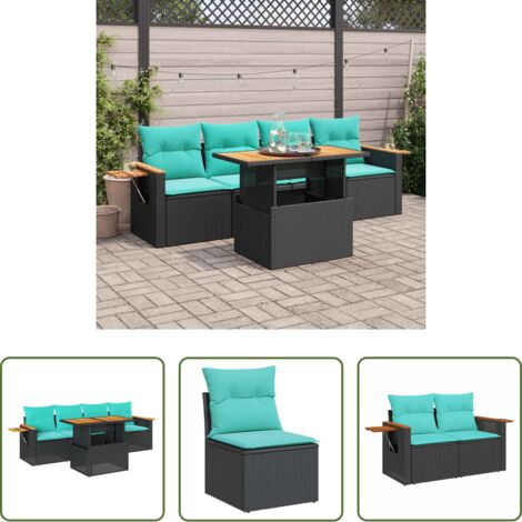 Seduta da giardino -  Set Divani da Giardino 5 pz con Cuscini in Polyrattan Nero