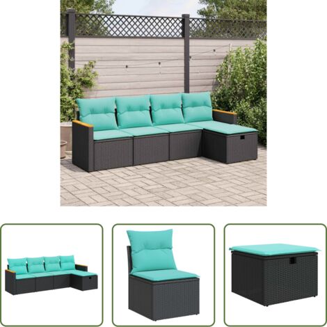 Seduta da giardino -  Set Divani da Giardino 5 pz con Cuscini in Polyrattan Nero