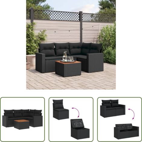 Seduta da giardino -  Set Divani da Giardino 5 pz con Cuscini in Polyrattan Nero