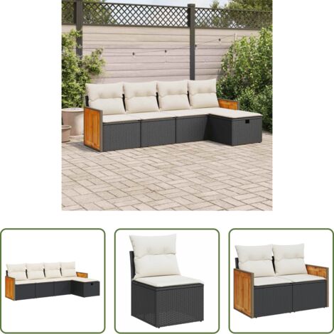 Seduta da giardino -  Set Divani da Giardino 5 pz con Cuscini in Polyrattan Nero