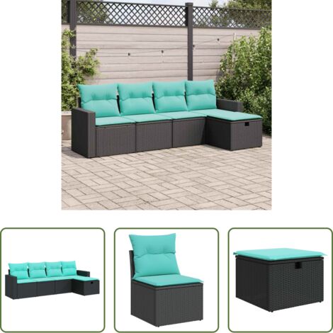 Seduta da giardino -  Set Divani da Giardino 5 pz con Cuscini in Polyrattan Nero