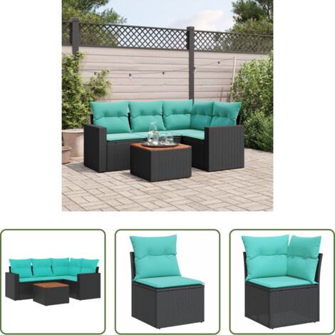 Seduta da giardino -  Set Divani da Giardino 5 pz con Cuscini Nero in Polyrattan