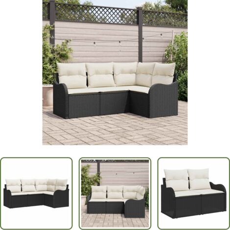 Seduta da giardino -  Set Divano da Giardino 4 pcs Nero polyrattan
