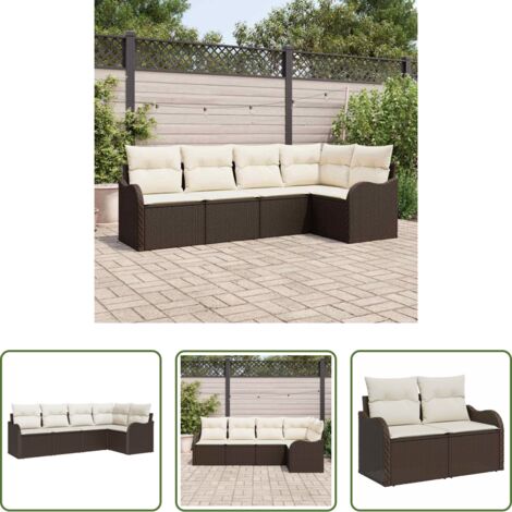 Seduta da giardino -  Set Divano da Giardino 5 pcs Marrone polyrattan