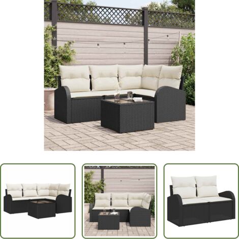 Seduta da giardino -  Set Divano da Giardino 5 pcs Nero polyrattan