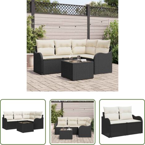 Seduta da giardino -  Set Divano da Giardino 5 pcs Nero polyrattan