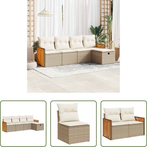 Seduta da giardino -  Set Divano da Giardino 5 pz con Cuscini Beige in Polyrattan