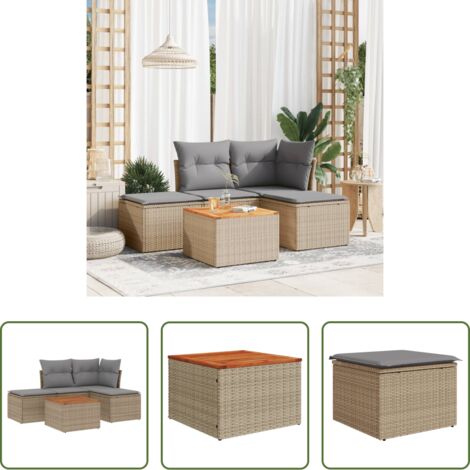 Seduta da giardino -  Set Divano da Giardino 5 pz con Cuscini Beige Misto Polyrattan