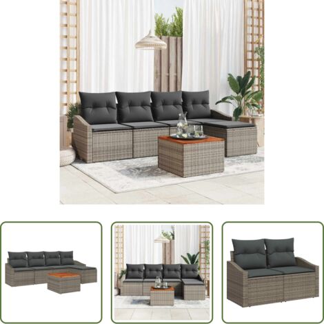 Seduta da giardino -  Set Divano da Giardino 6 pcs Grigio polyrattan
