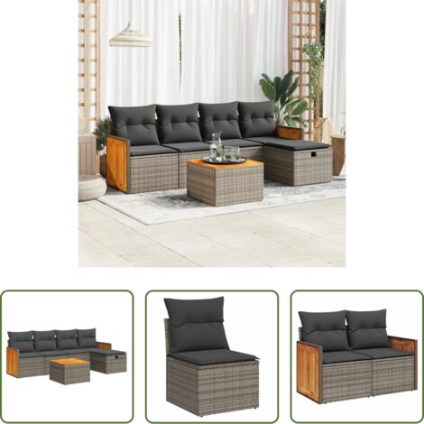 Seduta da giardino -  Set Divano da Giardino 6 pz con Cuscini Grigio in Polyrattan