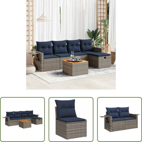 Seduta da giardino -  Set Divano da Giardino 6 pz con Cuscini Grigio in Polyrattan