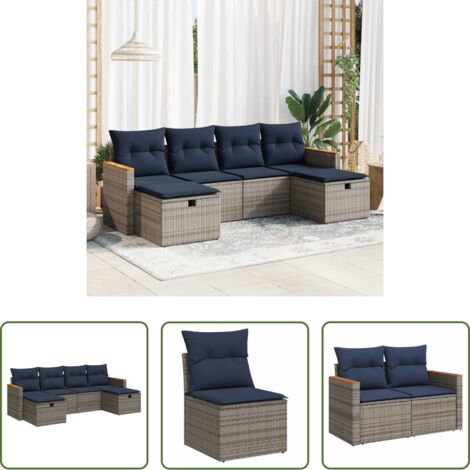 Seduta da giardino -  Set Divano da Giardino 6 pz con Cuscini Grigio in Polyrattan