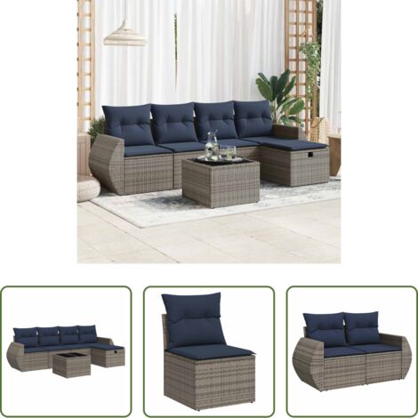 Seduta da giardino -  Set Divano da Giardino 6 pz con Cuscini Grigio in Polyrattan