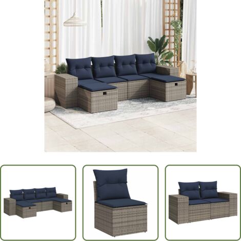 Seduta da giardino -  Set Divano da Giardino 6 pz con Cuscini Grigio in Polyrattan