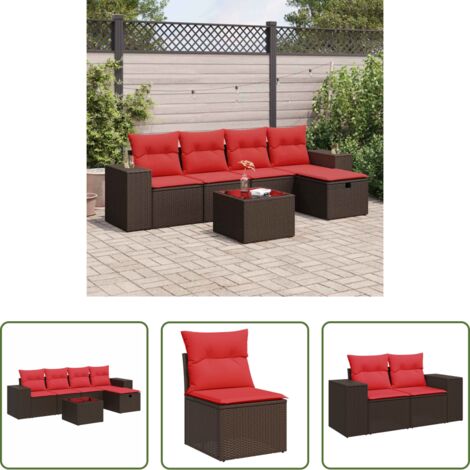Seduta da giardino -  Set Divano da Giardino 6 pz con Cuscini Marrone in Polyrattan