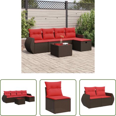 Seduta da giardino -  Set Divano da Giardino 6 pz con Cuscini Marrone in Polyrattan