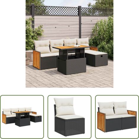 Seduta da giardino -  Set Divano da Giardino 6 pz con Cuscini Nero in Polyrattan