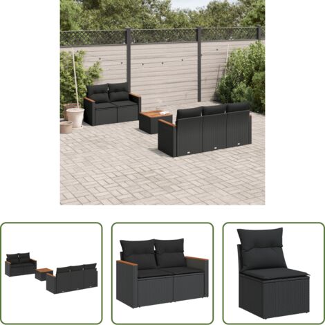 Seduta da giardino -  Set Divano da Giardino 6 pz con Cuscini Nero in Polyrattan