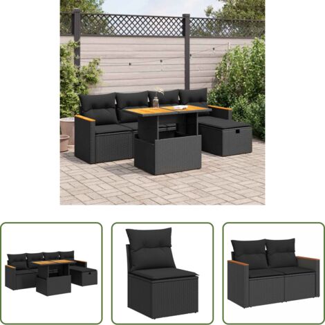 Seduta da giardino -  Set Divano da Giardino 6 pz con Cuscini Nero in Polyrattan