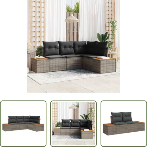 Seduta da giardino -  Set Divano da Giardino con cuscino 4 pcs Grigio Polyrattan