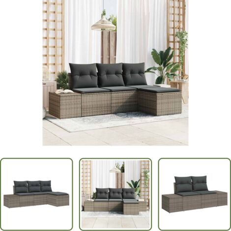 Seduta da giardino -  Set Divano da Giardino con cuscino 4 pcs Grigio polyrattan