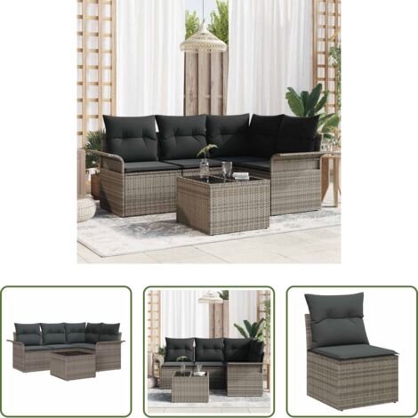 Seduta da giardino -  Set Divano da Giardino con cuscino 5 pcs Grigio polyrattan