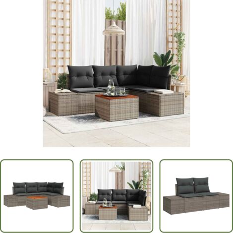 Seduta da giardino -  Set Divano da Giardino con cuscino 5 pcs Grigio polyrattan