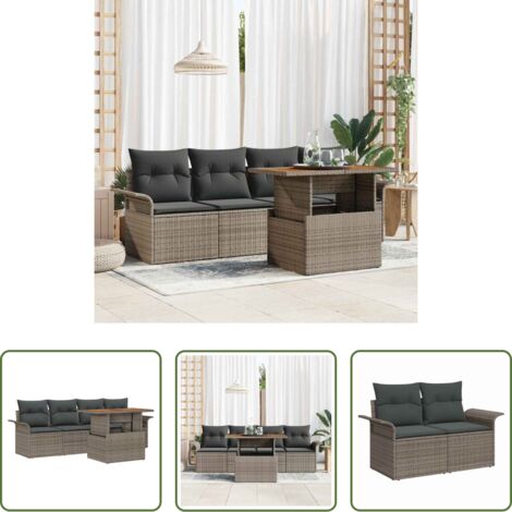 Seduta da giardino -  Set Divano da Giardino con cuscino 5 pcs Grigio polyrattan
