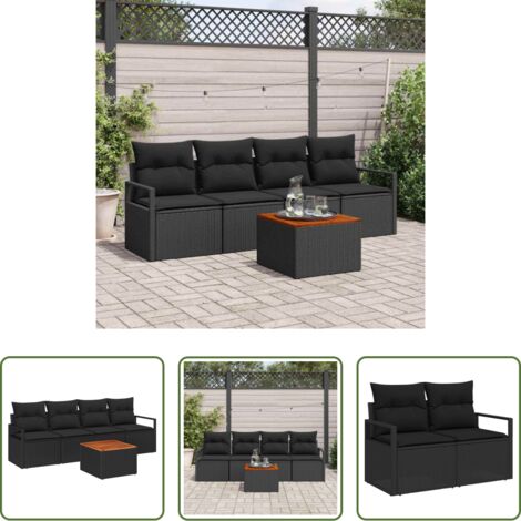 Seduta da giardino -  Set Divano da Giardino con cuscino 5 pcs Nero polyrattan