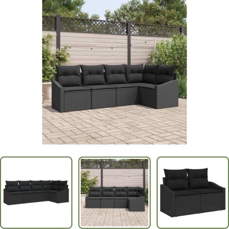 Seduta da giardino -  Set Divano da Giardino con cuscino 5 pcs Nero polyrattan