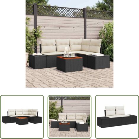 Seduta da giardino -  Set Divano da Giardino con cuscino 5 pcs Nero polyrattan