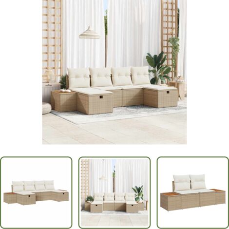 Seduta da giardino -  Set Divano da Giardino con cuscino 6 pcs Beige Poly Rattan