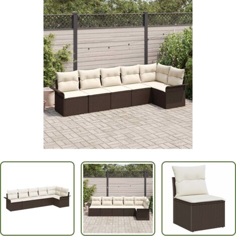 Seduta da giardino -  Set Divano da Giardino con cuscino 6 pcs Marrone polyrattan