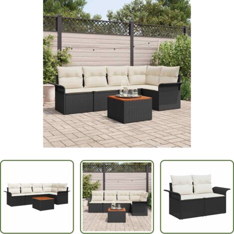 Seduta da giardino -  Set Divano da Giardino con cuscino 6 pcs Nero polyrattan